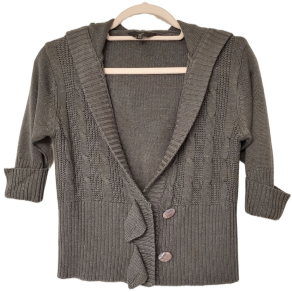 G21 Bella Swan Y2K Knit Cardigan Sweater Hoodie Cropped 3/4 Long Sleeves Small